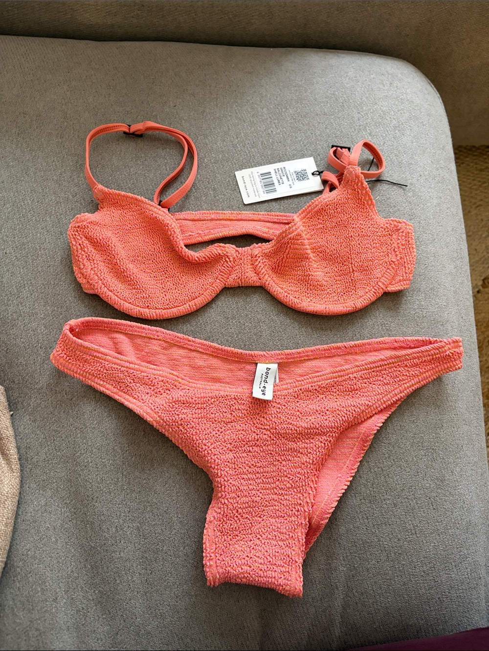 bond-eye Coral Textured Bikini Set